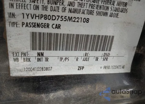 2005 Mazda Mazda6 S Sport from USA, damaged, VIN 1YVHP80D755M22108